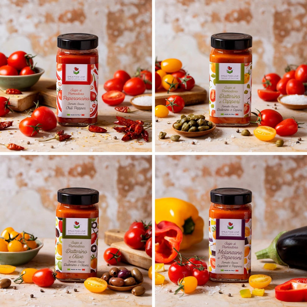 Datterino Tomato Sauces (4 Jar Tasting Set) - EMILIA FOOD LOVE Selected with love in Italy
