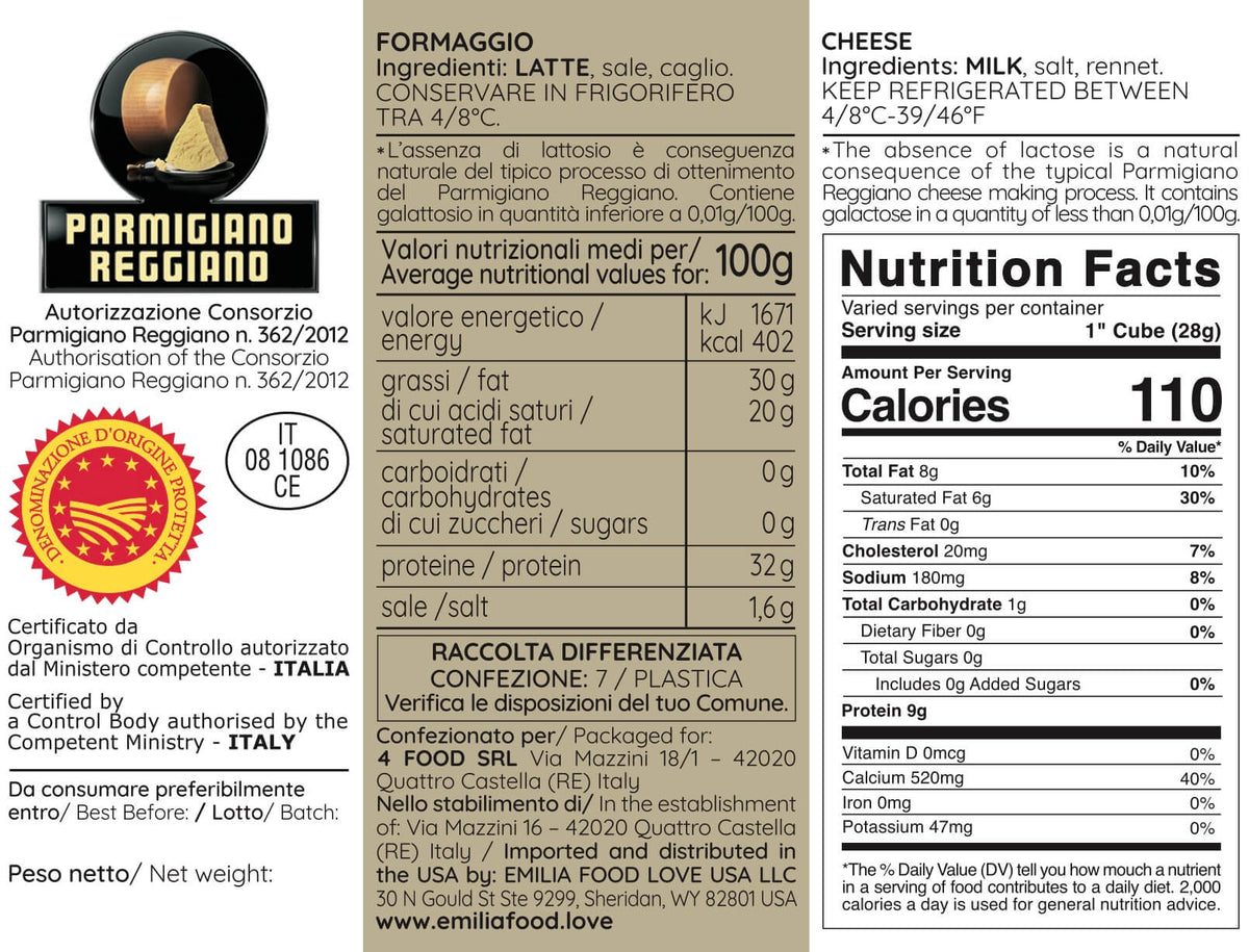Parmigiano Reggiano PDO 18 months - EMILIA FOOD LOVE Selected with love in Italy
