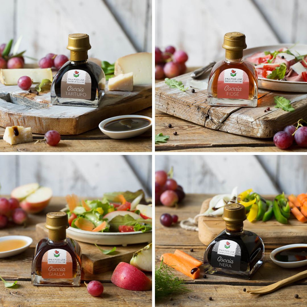 Balsamic Tasting (Black, Apple Fuji, White Truffle, Rosé) - EMILIA FOOD LOVE Selected with love in Italy